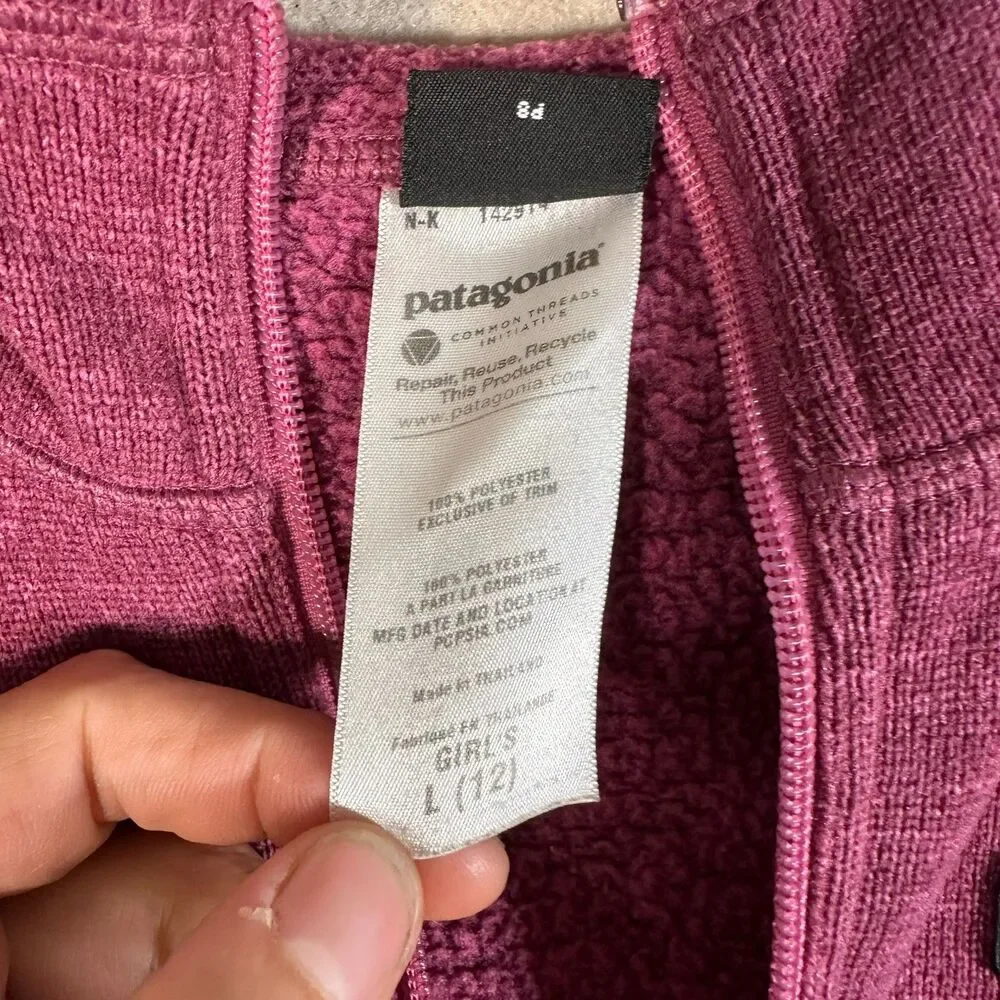Patagonia Better Sweater Jacket Girls 12 Large Full Zip Mock Neck Pink Cozycore
